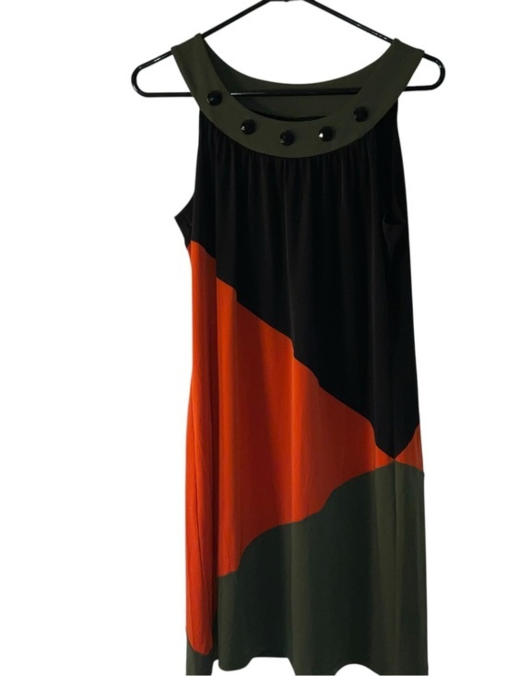 Enfocus Studio Black, Orange & Olive Sleeveless Colorblock Midi Dress
